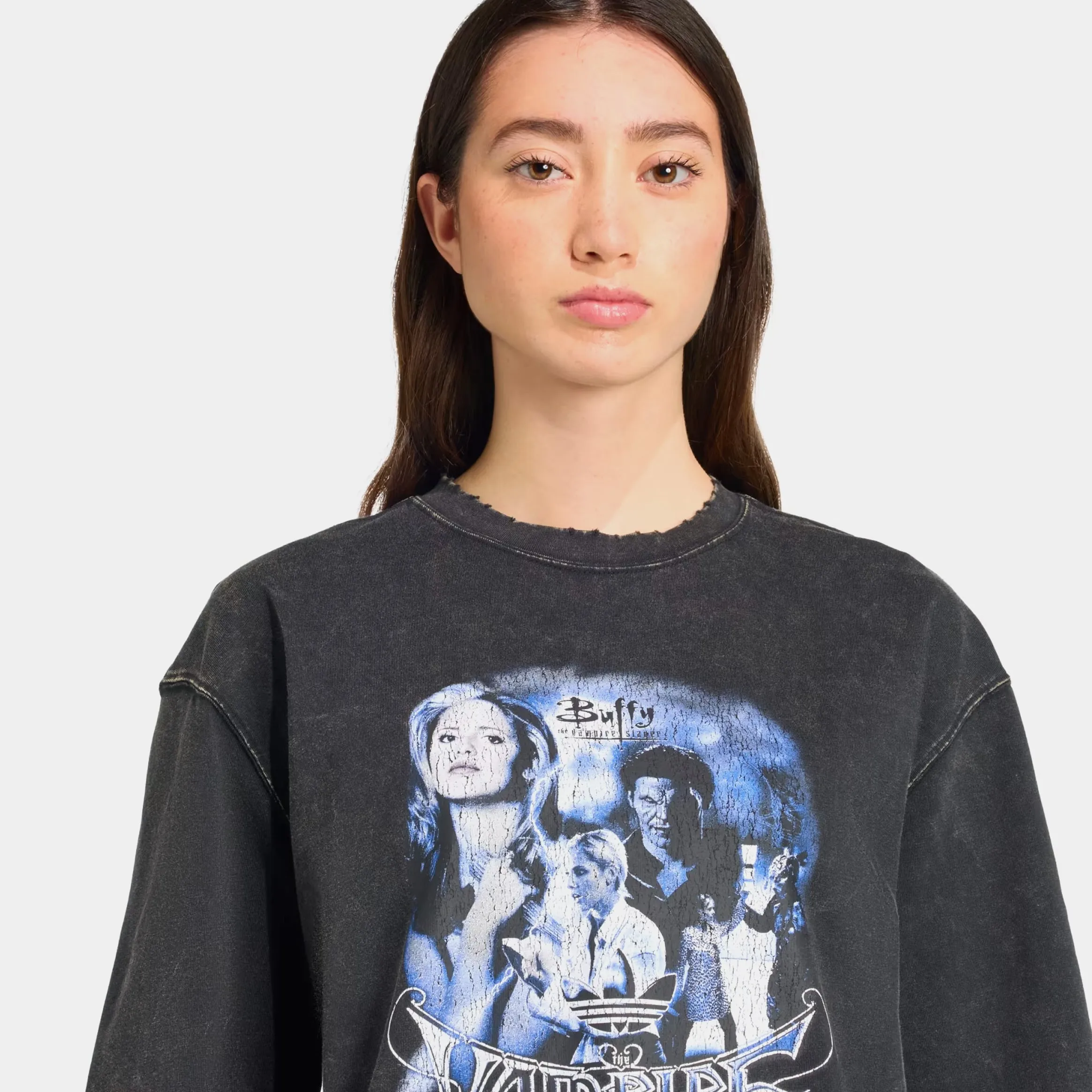 DoubleStitchReinforcement Buffy The Vampire Slayer Oversized Washed Womens Short Sleeve Shirt (Black/Purple)