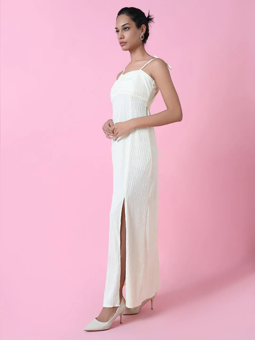 Cozy Vibe All-Season Comfort Women's Cream Solid Maxi Dress