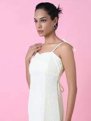 Women's Cream Solid Maxi Dress Modern Lines Heart Glow