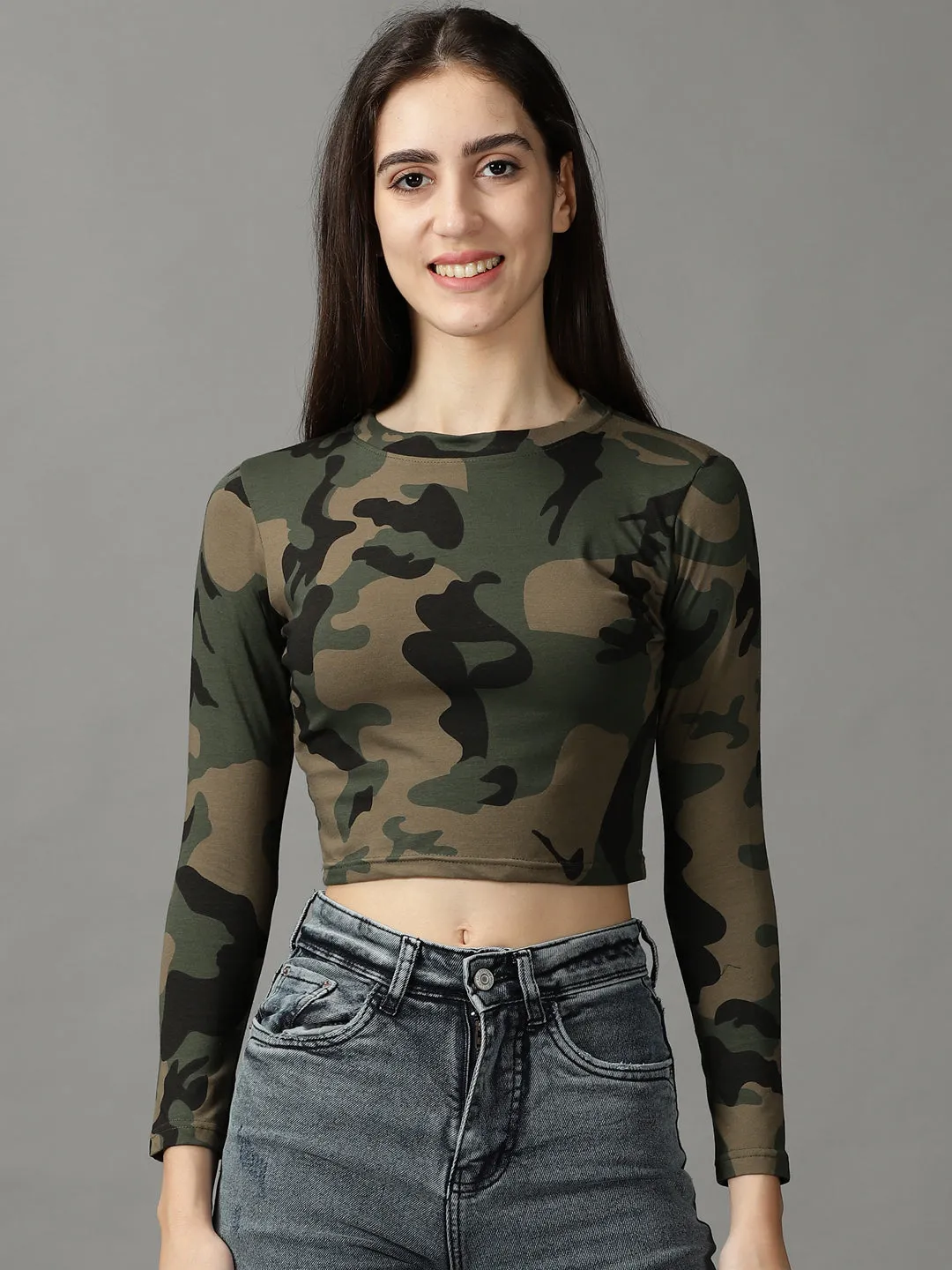 Relaxed Vibes Indoor clothing Women's Taupe Print Crop Top
