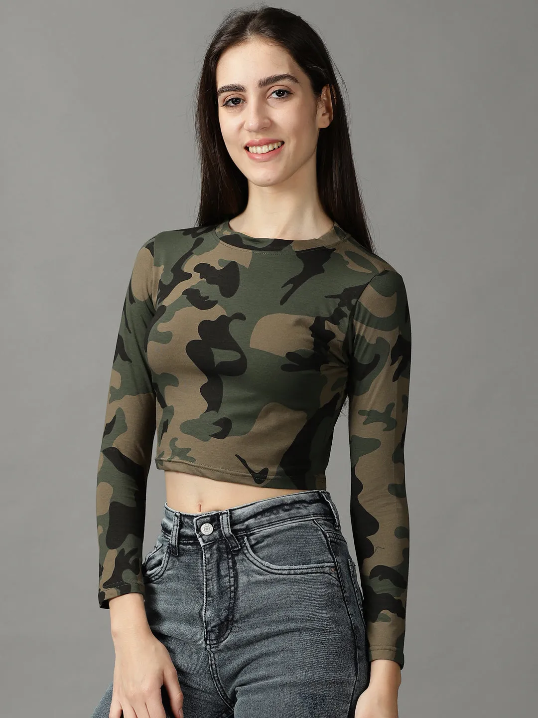 Comfortable and Chic Women's Taupe Print Crop Top
