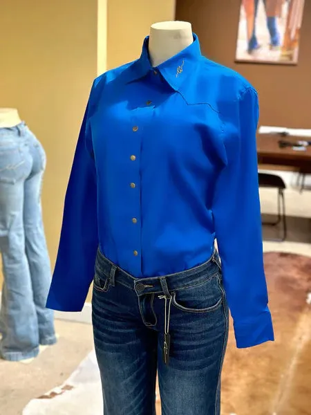CC Western Women's Signature L/S Solid Western Snap Shirt in Royal Blue Summer Wardrobe