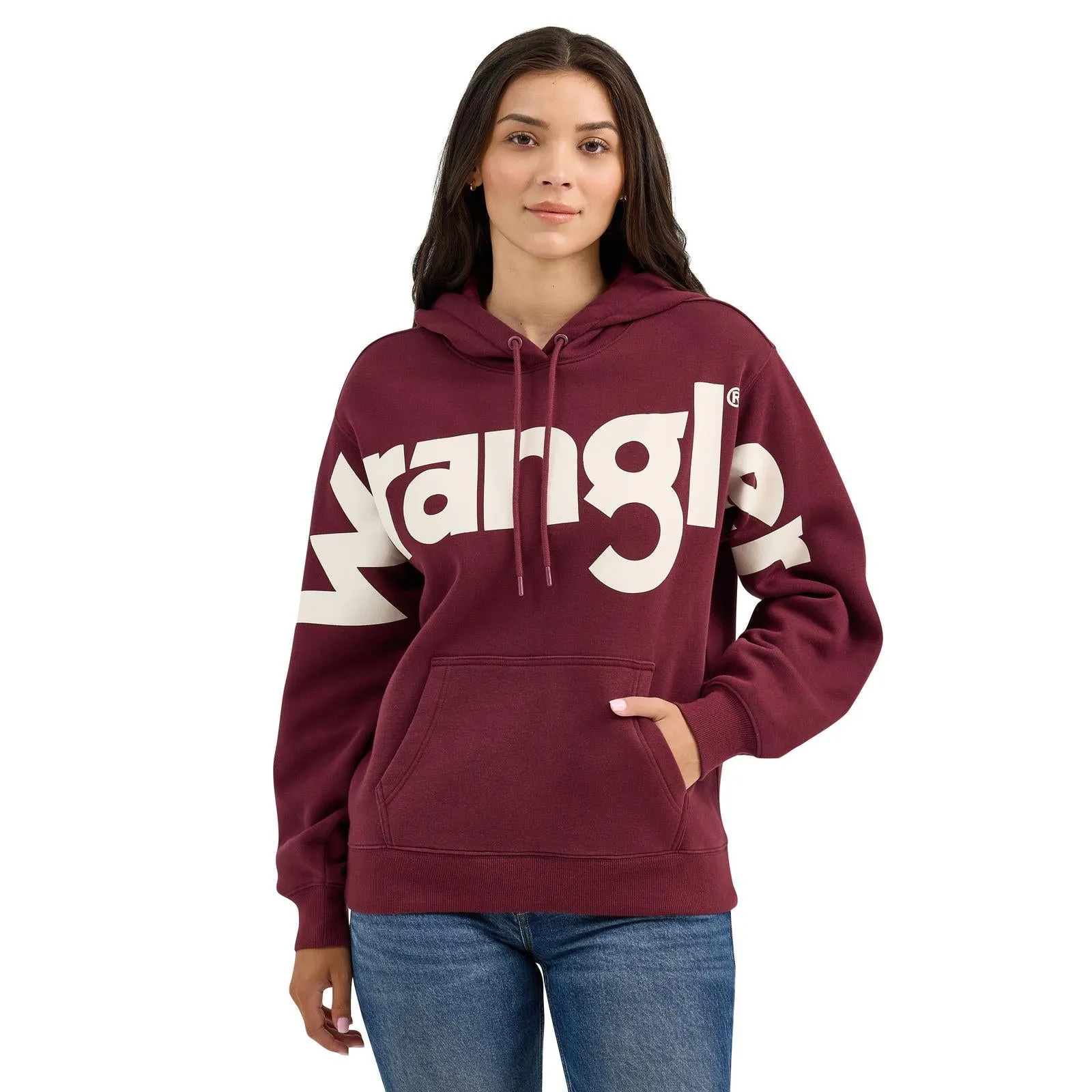 Wrangler Retro Women's Bold Logo Hoodie in Port product running suitable speed Warm in winter