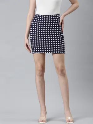 Women's Navy Blue Geometrical Pencil Skirt Laidback Style