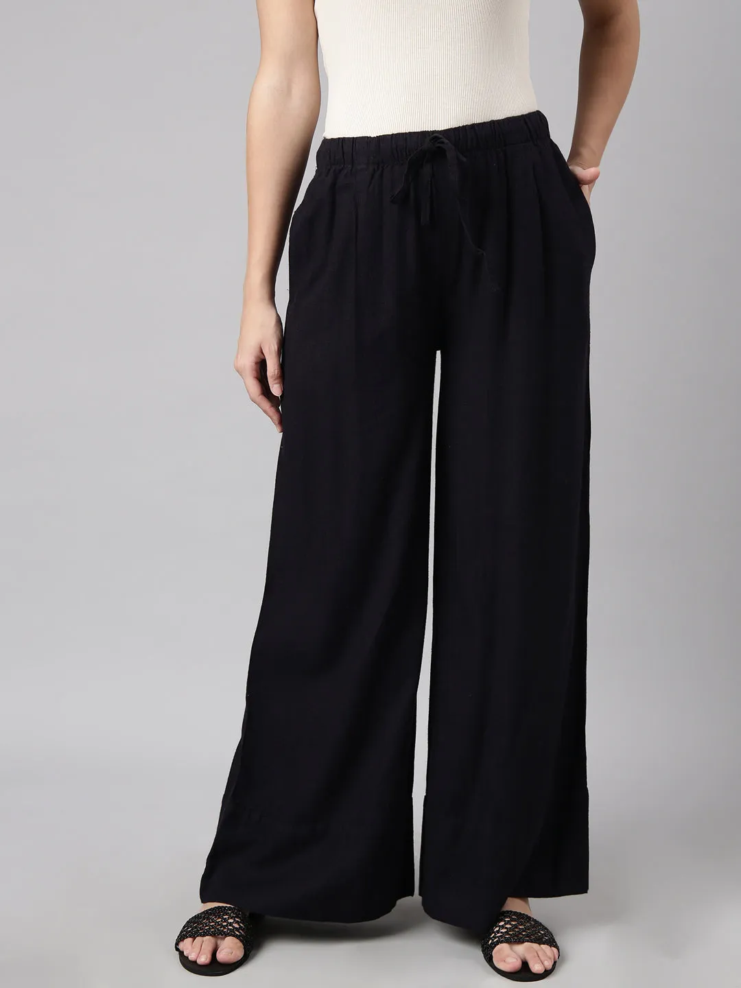 Women's Navy Blue Wide Leg Palazzos NonIrritatingSeams Sustainable Fabric