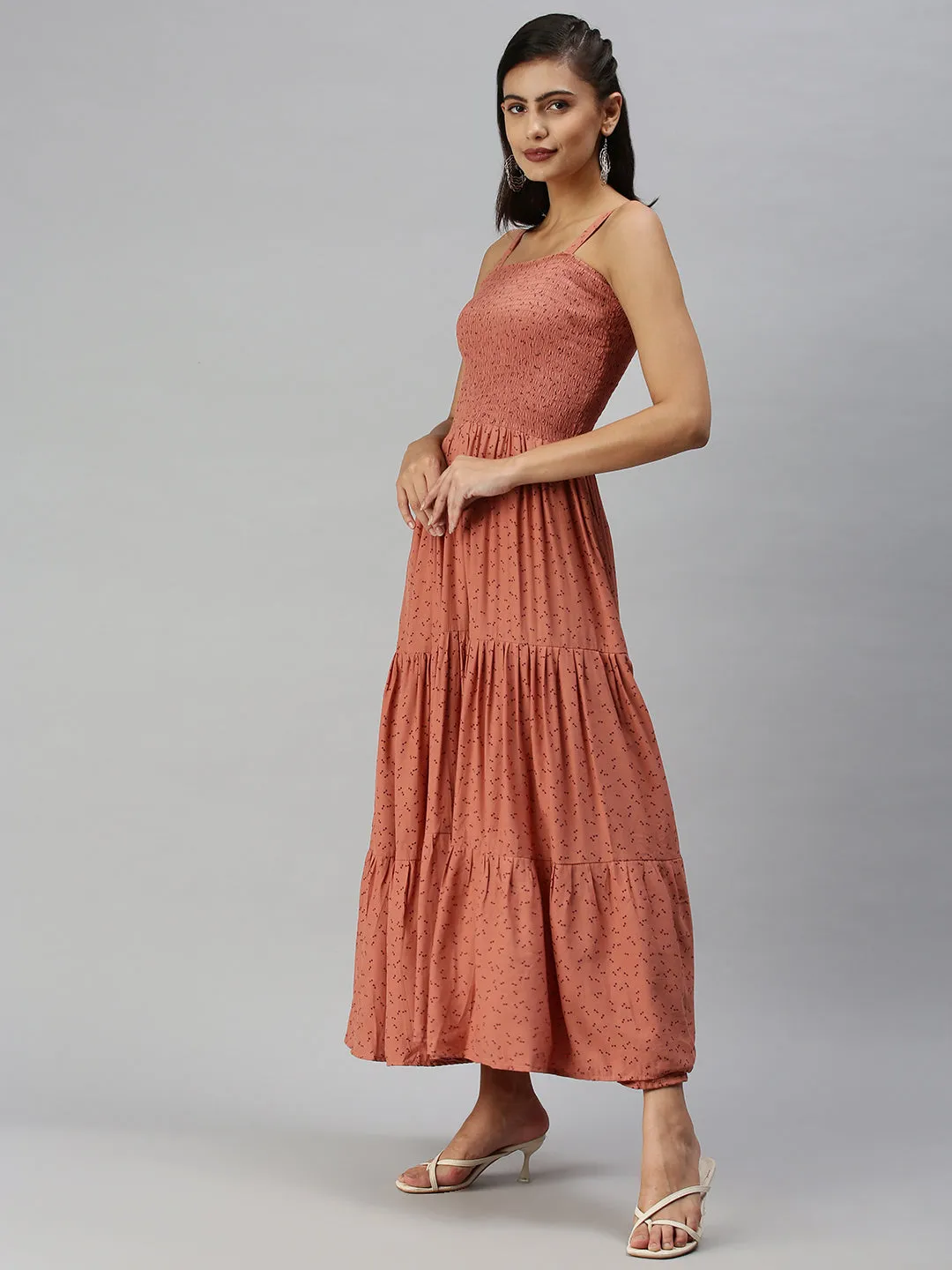 Women's Brown Crepe Maxi Midi Dress Birthday-Celebration