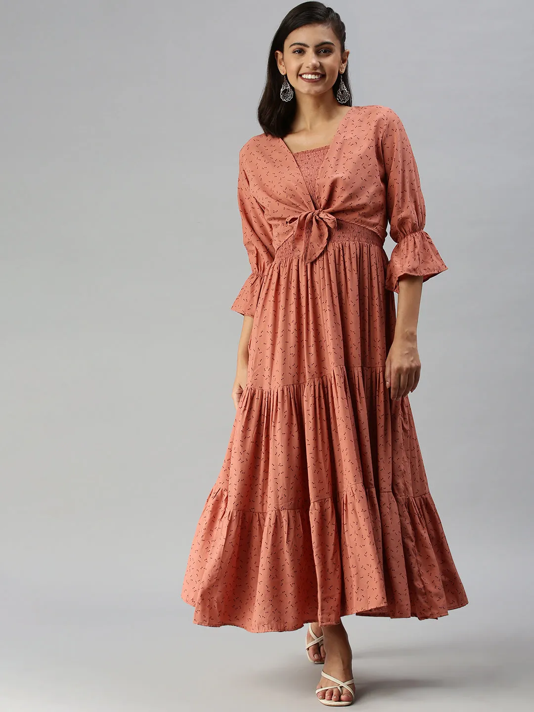 Smooth Layering Women's Brown Crepe Maxi Midi Dress