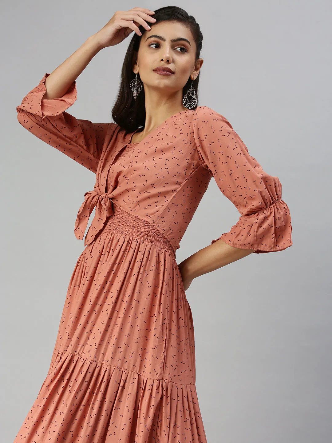 Women's Brown Crepe Maxi Midi Dress Formal Wear