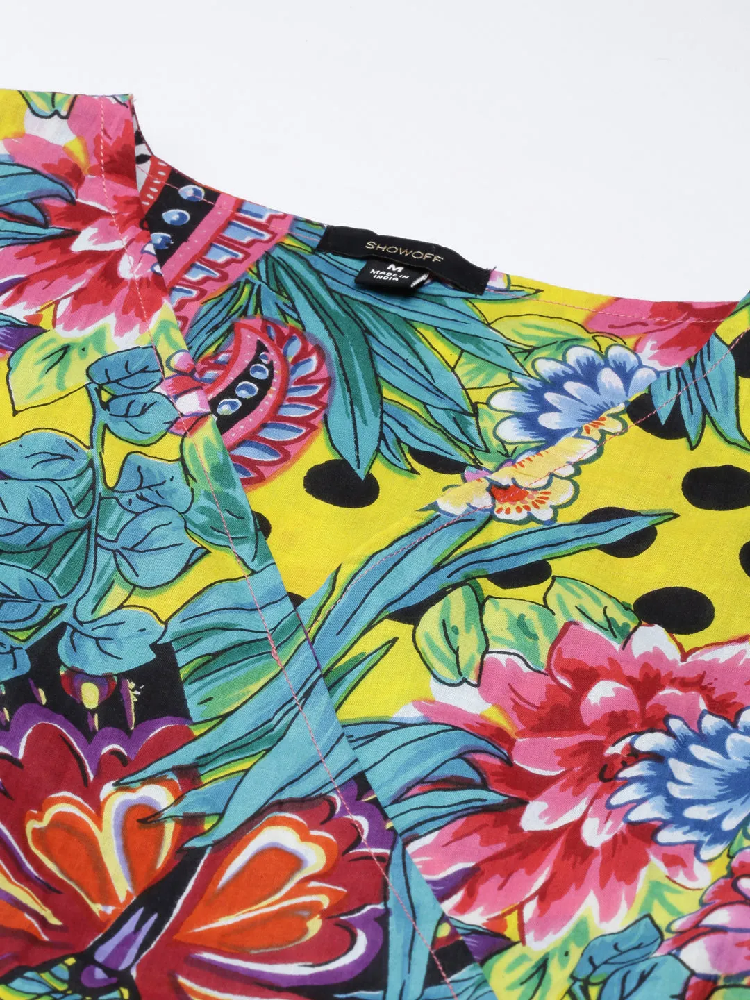 Bright-colored piece Women's Multi V-Neck Floral Printed Gathered Midi Wrap Dress