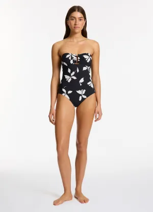 Butterfly Lined Edges Elora Bloom Bandeau One Piece - Black