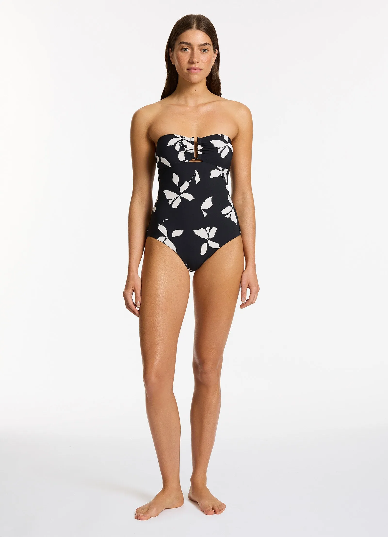 Butterfly Lined Edges Elora Bloom Bandeau One Piece - Black
