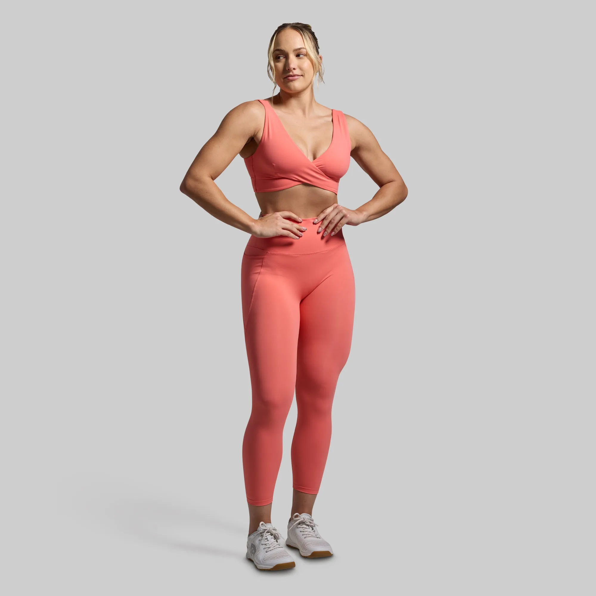 Embellished Cropped fit seams Embrace Sports Bra (Hot Peach)