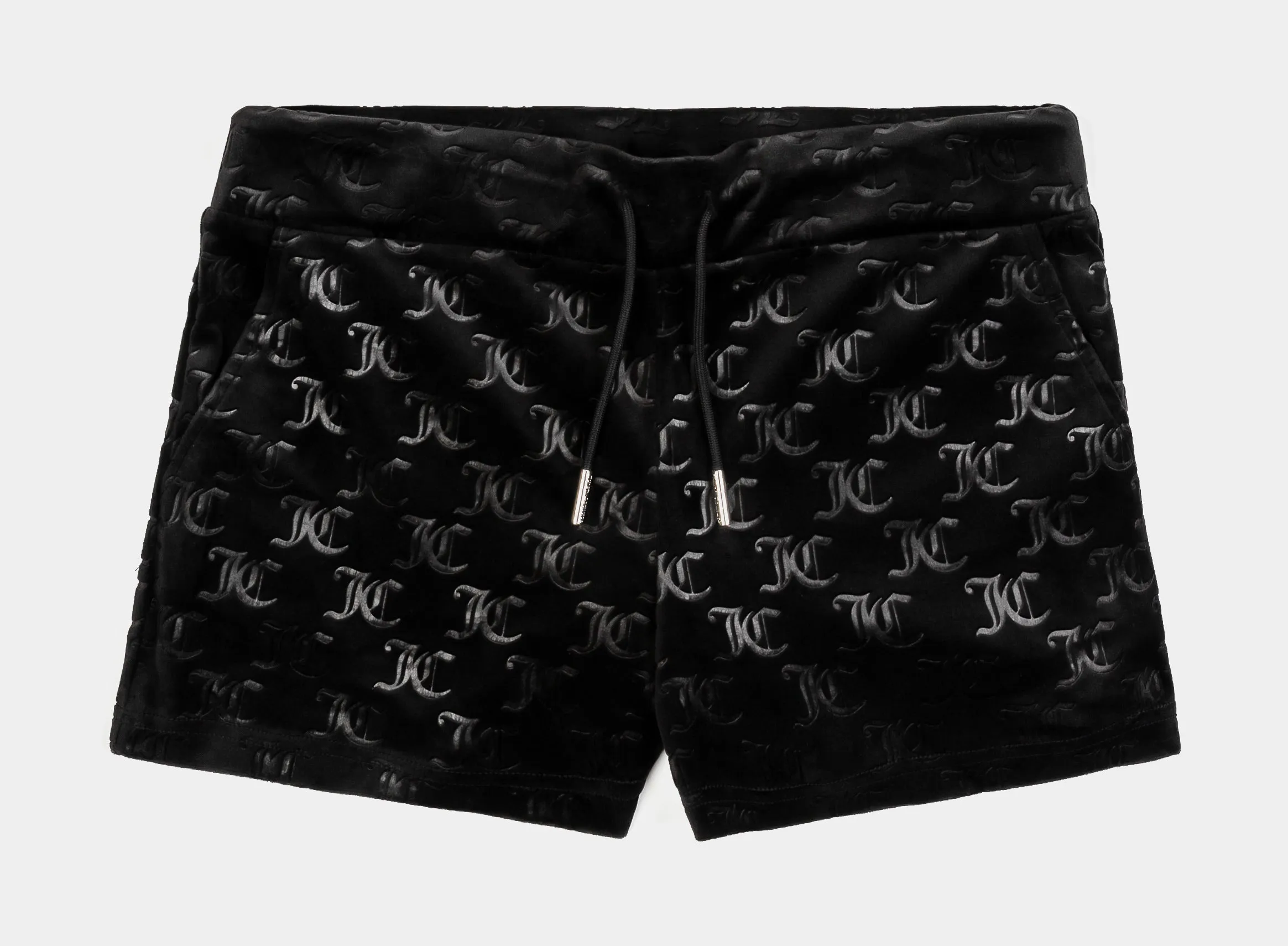 Bonded Seam Technology Ventilated Mesh Panels Embroidered Hot Fix Velour Womens Shorts (Black)