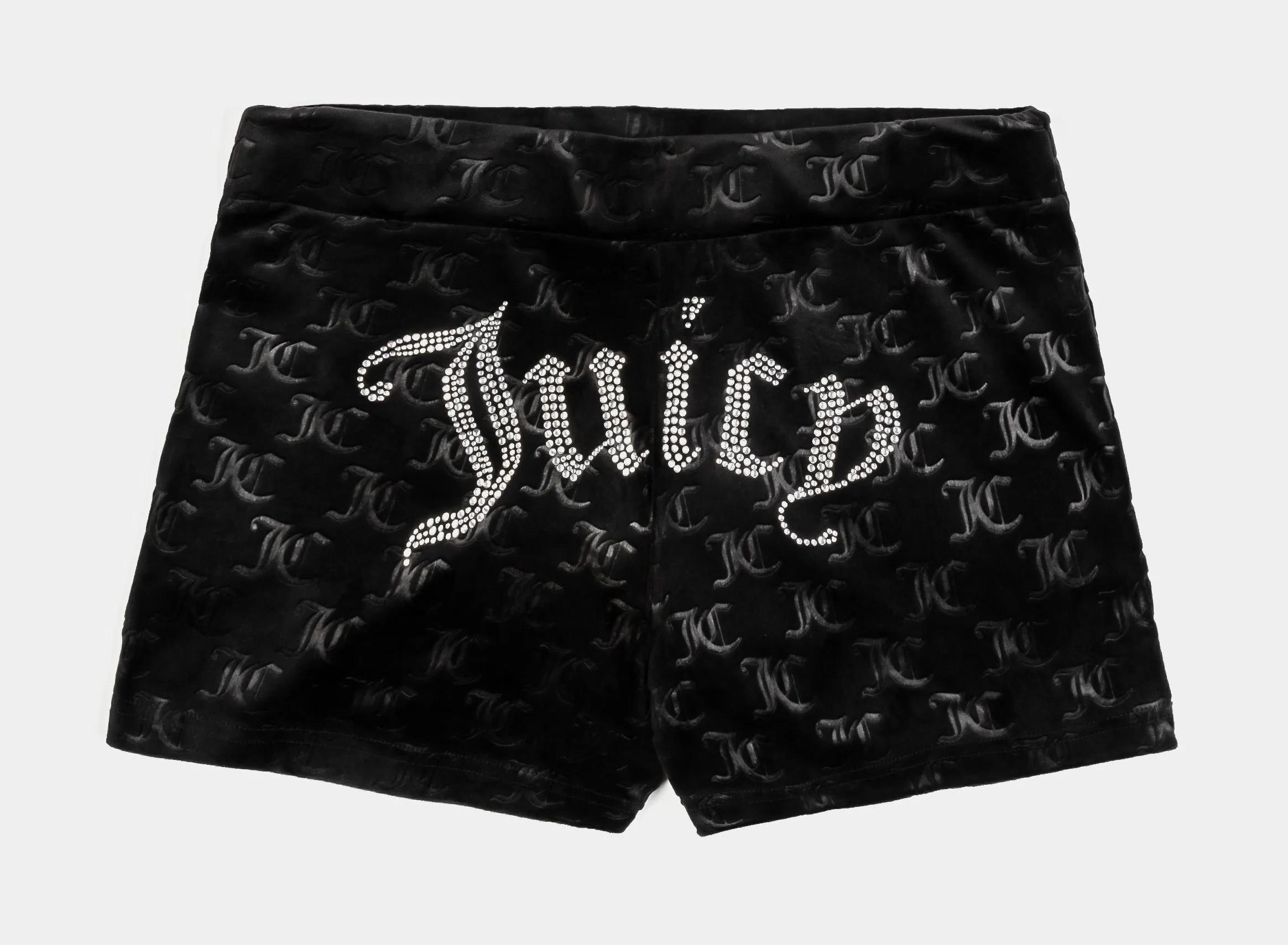 Embroidered Hot Fix Velour Womens Shorts (Black) Clean Aesthetic