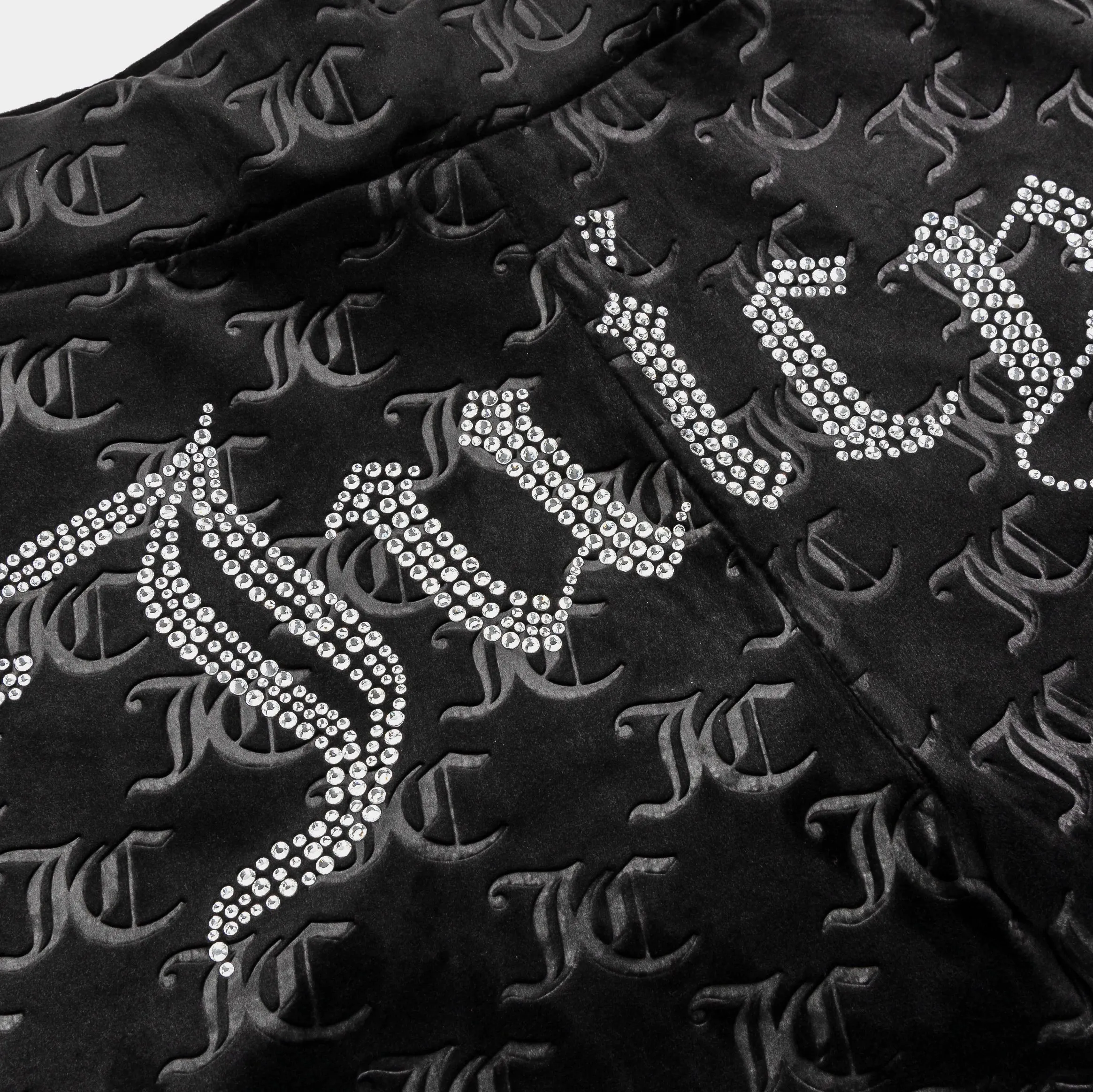 Embroidered Hot Fix Velour Womens Shorts (Black) Casual Layers Comfortable Flex