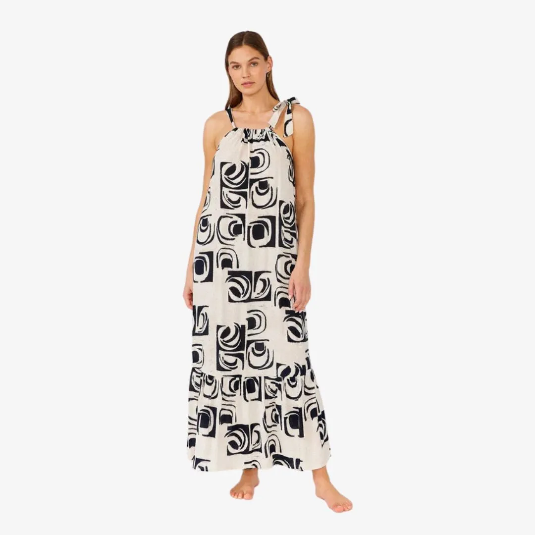 Soft Draping Pure Aesthetic Emerson Maxi Dress (Ivory   Black)