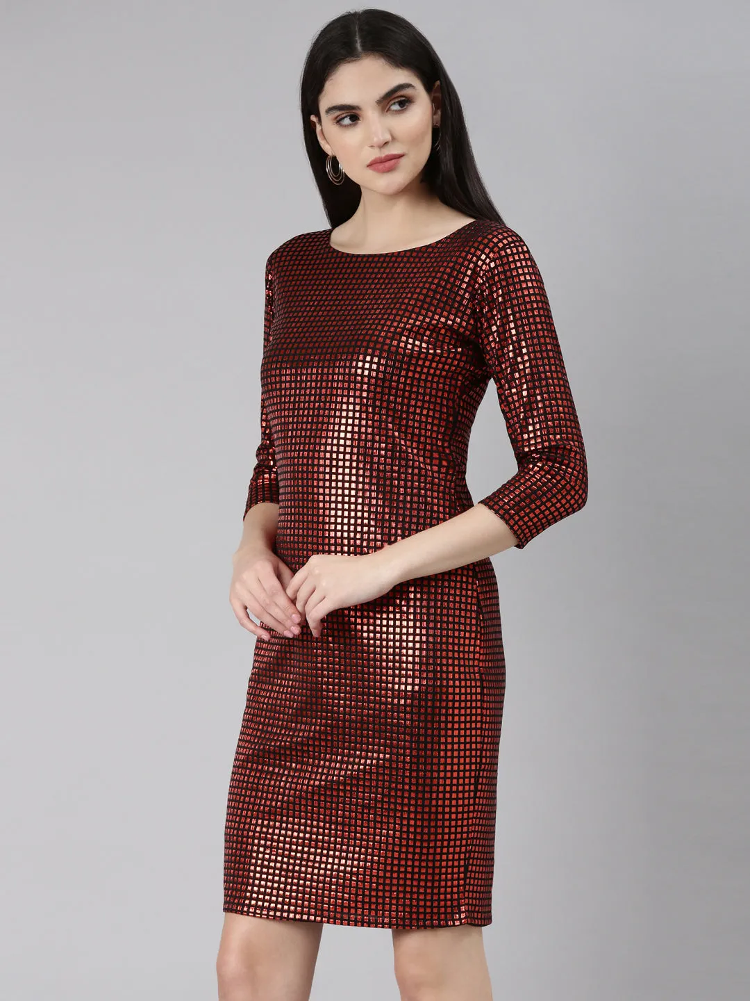 Theater-Night Women's Red Checked Sheath Party Dress