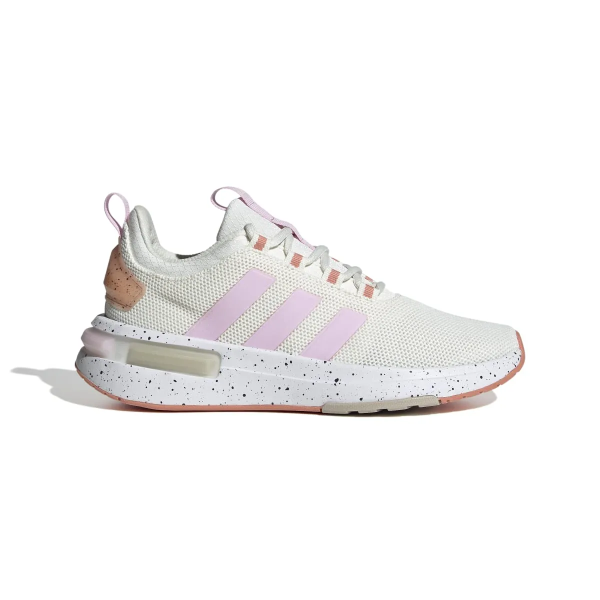 ADIDAS IF0044 RACER TR23 WMN'S (Medium) White/Orchid/Beige Textile Running Shoes running in a suburban area shoes