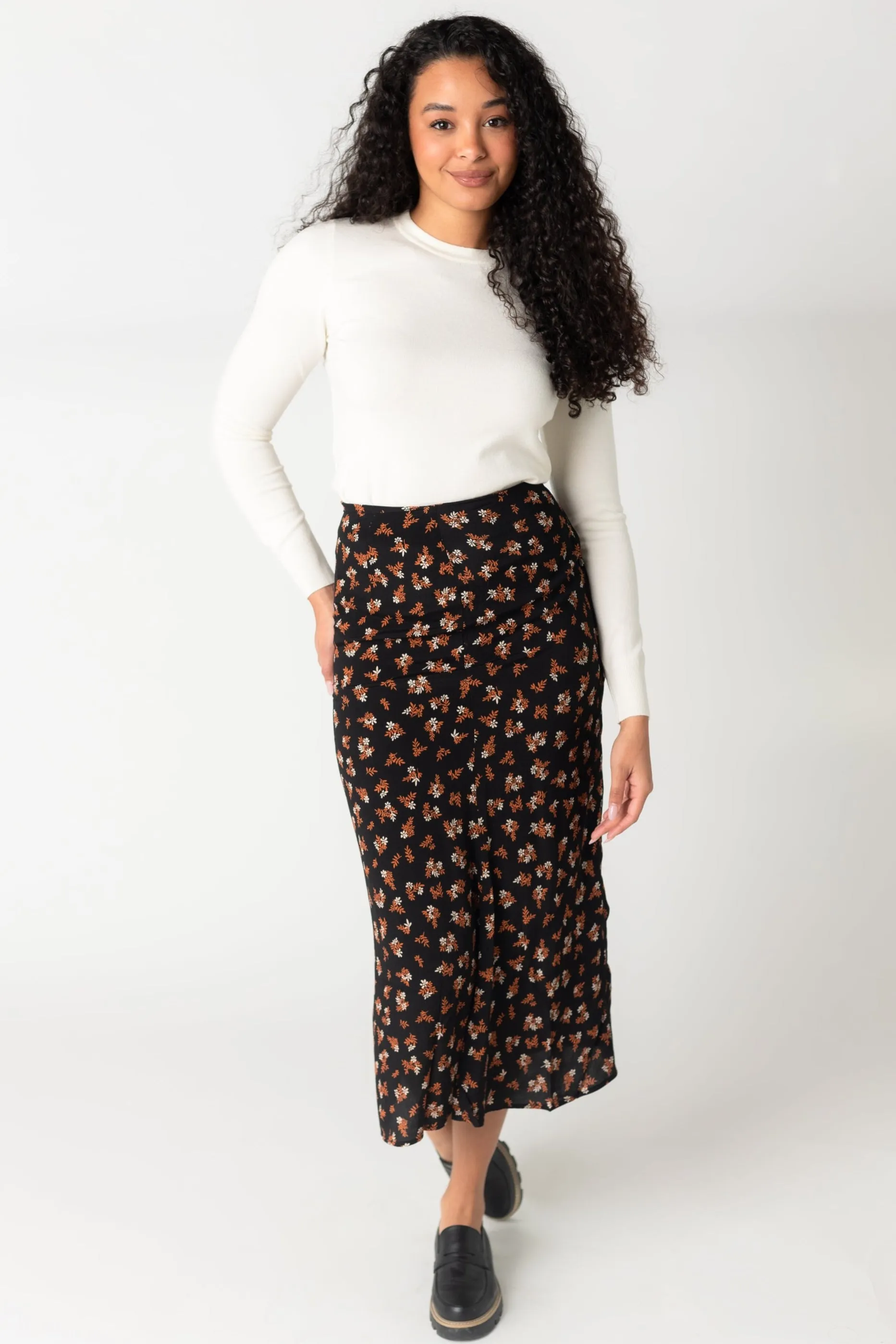 Erica Floral Button Skirt Textured Surface