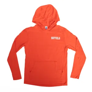 ES Sports Tee Shirt Long Sleeve Orange Hoodie with Tiger on Back Recycled Polyester Blend FrictionReducing Lining