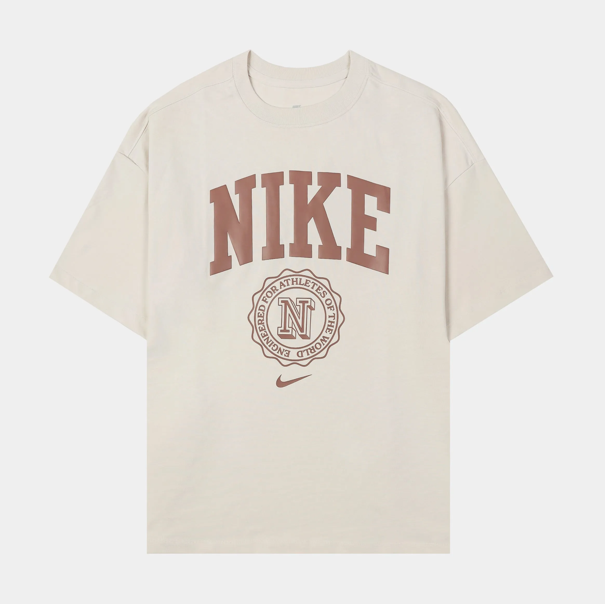 Trendy Sweatpants Essential Campus Womens Short Sleeve Shirt (Beige/Brown)