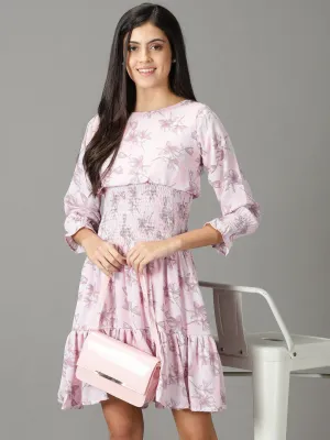 Harmonious Layers Women's Pink Floral Printed Fit & Flare Dress