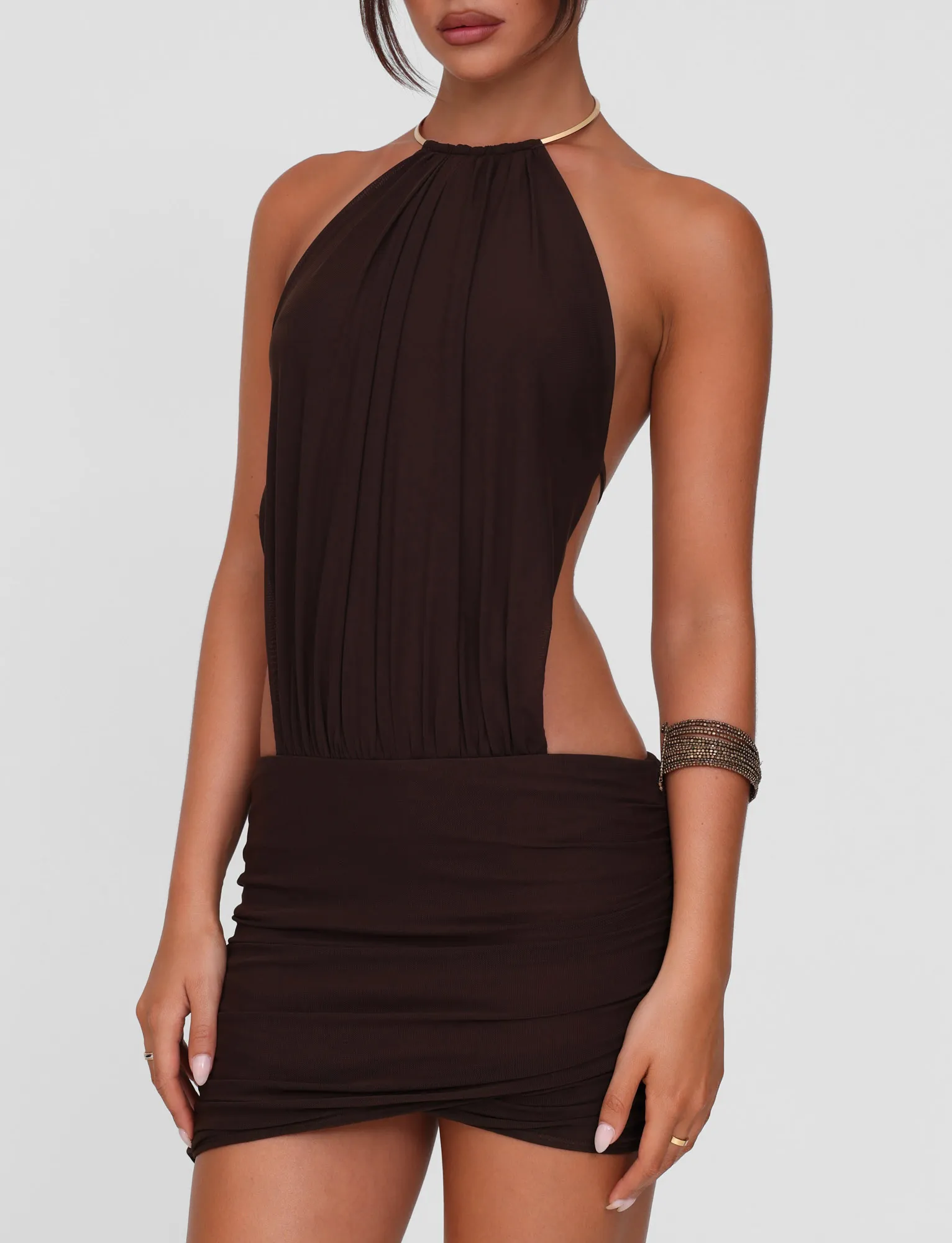 EVANNA MINI DRESS - BROWN : CHOCOLATE Global Style