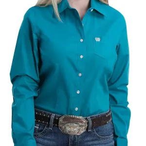 Cinch Women's L/S Solid Teal Western Button Down Shirt Classic and Comfy