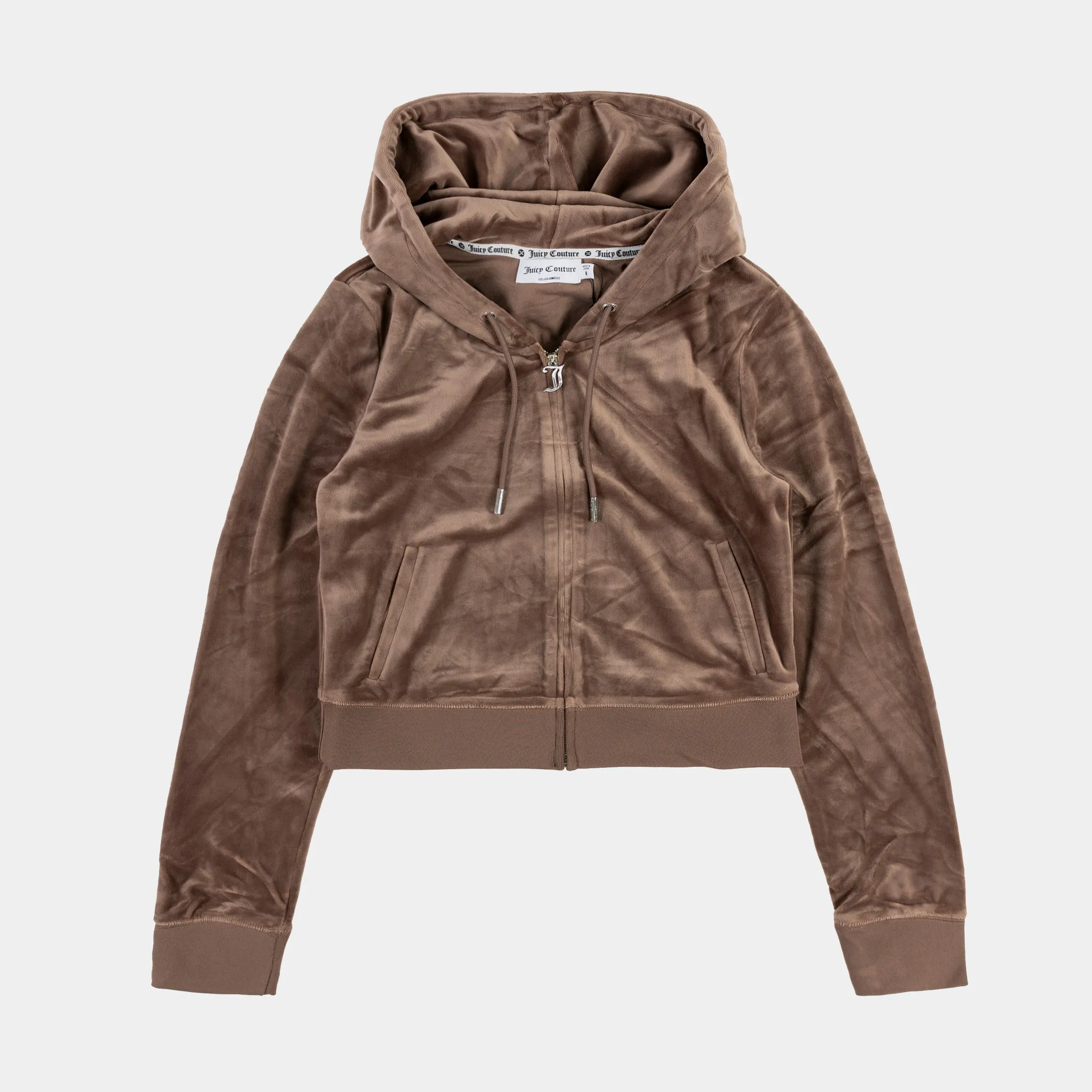 lace accents OG Bling Velour Full Zip Womens Hoodie (Brown)