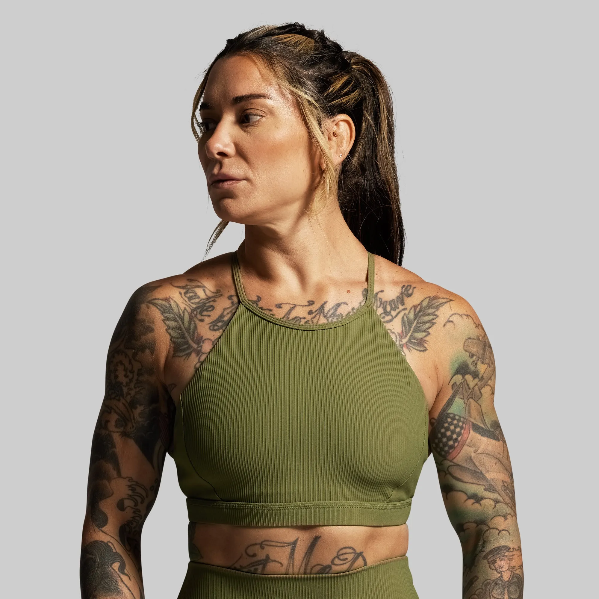Break the Limits Sports Bra (Army Green) Non-Chafing Edge Hook-and-eye closure