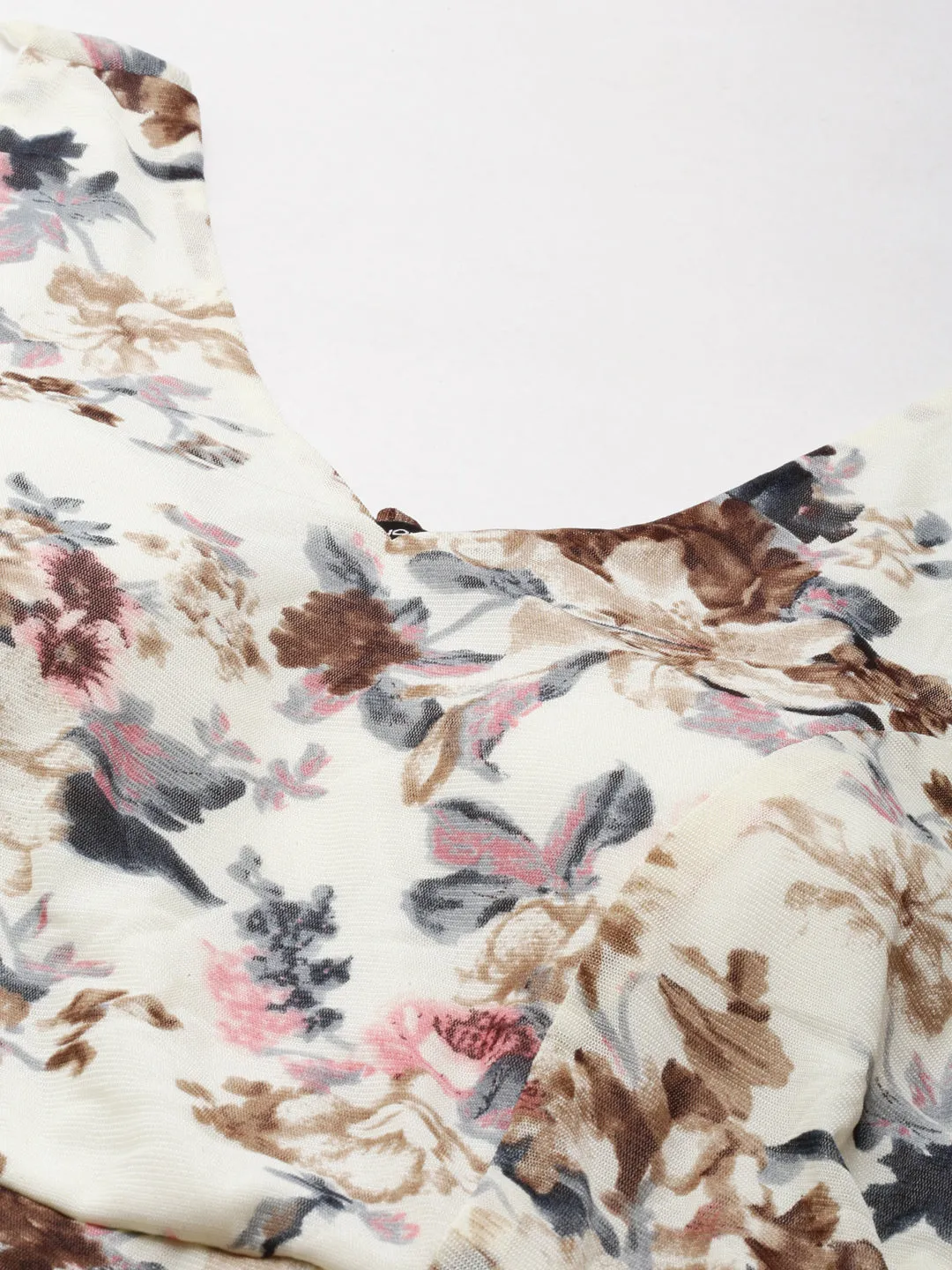 Pastel Sky All Daywear Women's Cream Floral Printed V-Neck Fit & Flare Dress