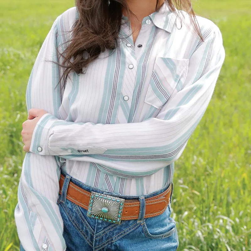 Cool Comfort Cruel Women's L/S Girlfriend Fit Striped Western Snap Shirt in Lilac