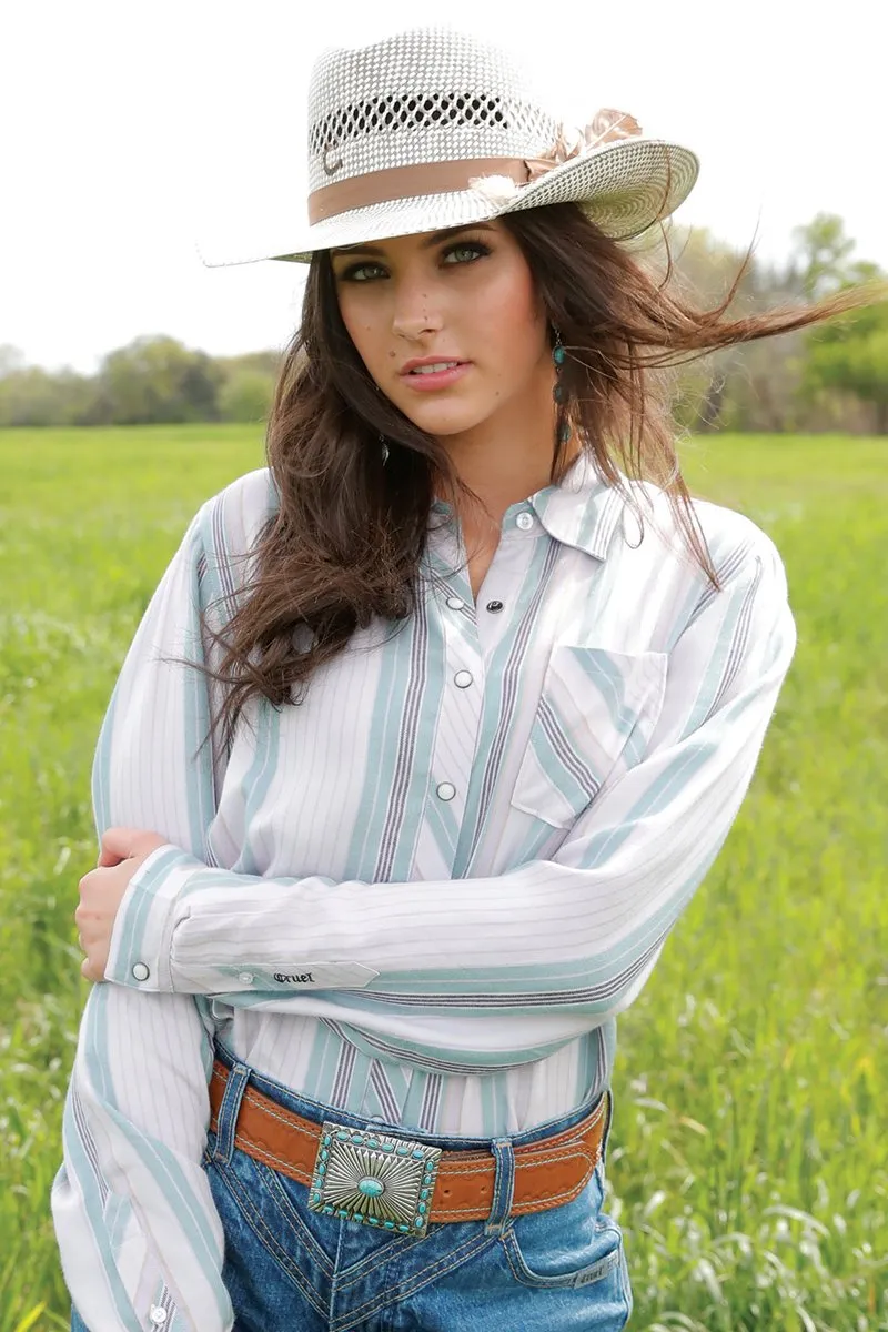 Cruel Women's L/S Girlfriend Fit Striped Western Snap Shirt in Lilac Formal Elegance