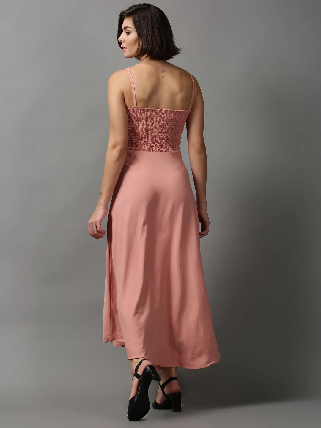 Comfortable fit dress for all body types Romantic-Style Women's Peach Solid A-Line Maxi Dress