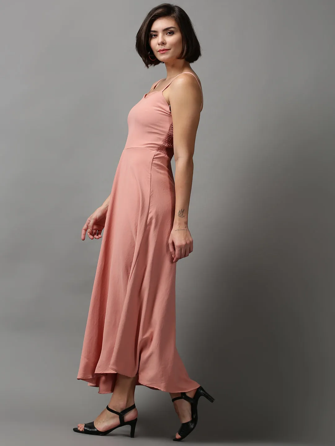 Cool Look Mood Comfort Women's Peach Solid A-Line Maxi Dress