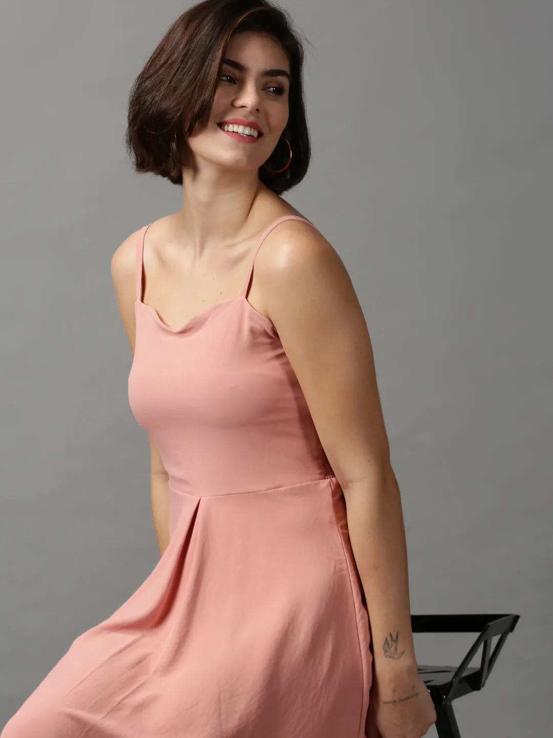 Women's Peach Solid A-Line Maxi Dress Light Volume Gentle Drape