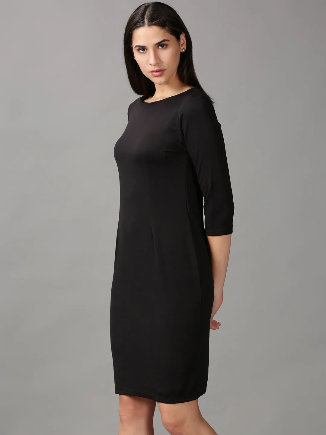Women's Black Solid Bodycon Dress Cozy Energy Timeless Look