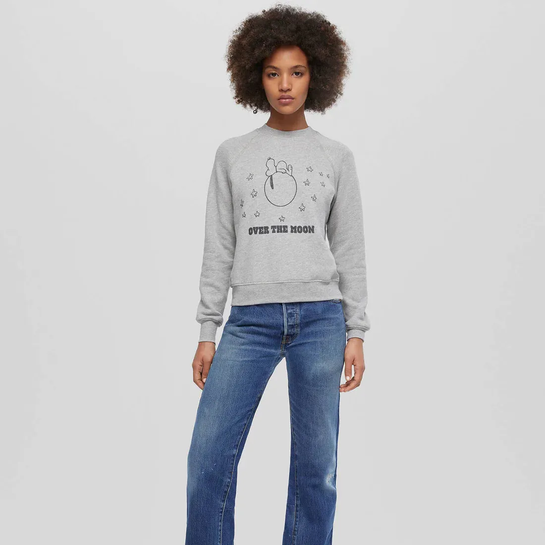 comfortable top Flannel Classic Crewneck Snoopy Moon (Heather Grey)
