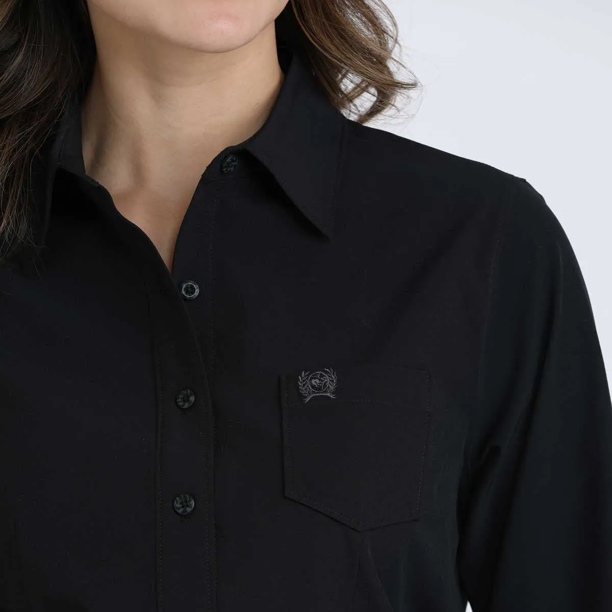 Cinch Women's L/S ArenaFlex Solid Black Western Button Down Shirt Smooth Jersey Texture High Durability Weave