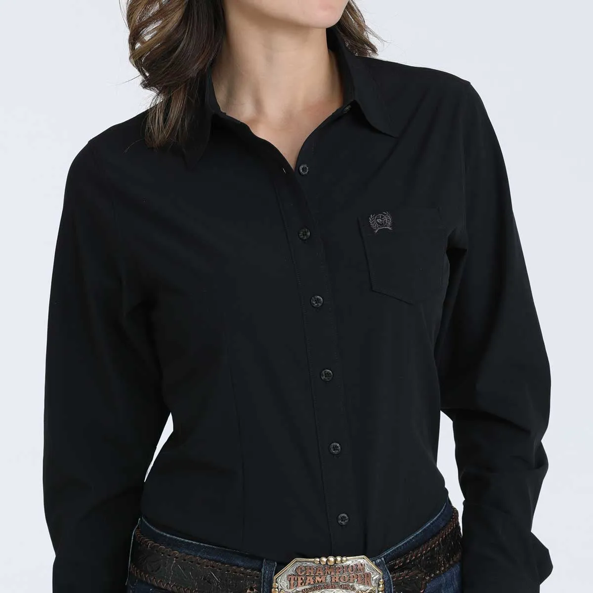 Comfortable All Day Wear Cinch Women's L/S ArenaFlex Solid Black Western Button Down Shirt