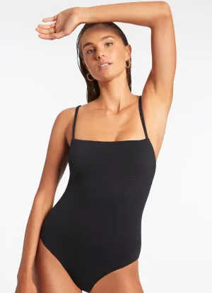 Isla Rib Minimal Tank One Piece - Black Tone-On-Tone Breezy-Fabric