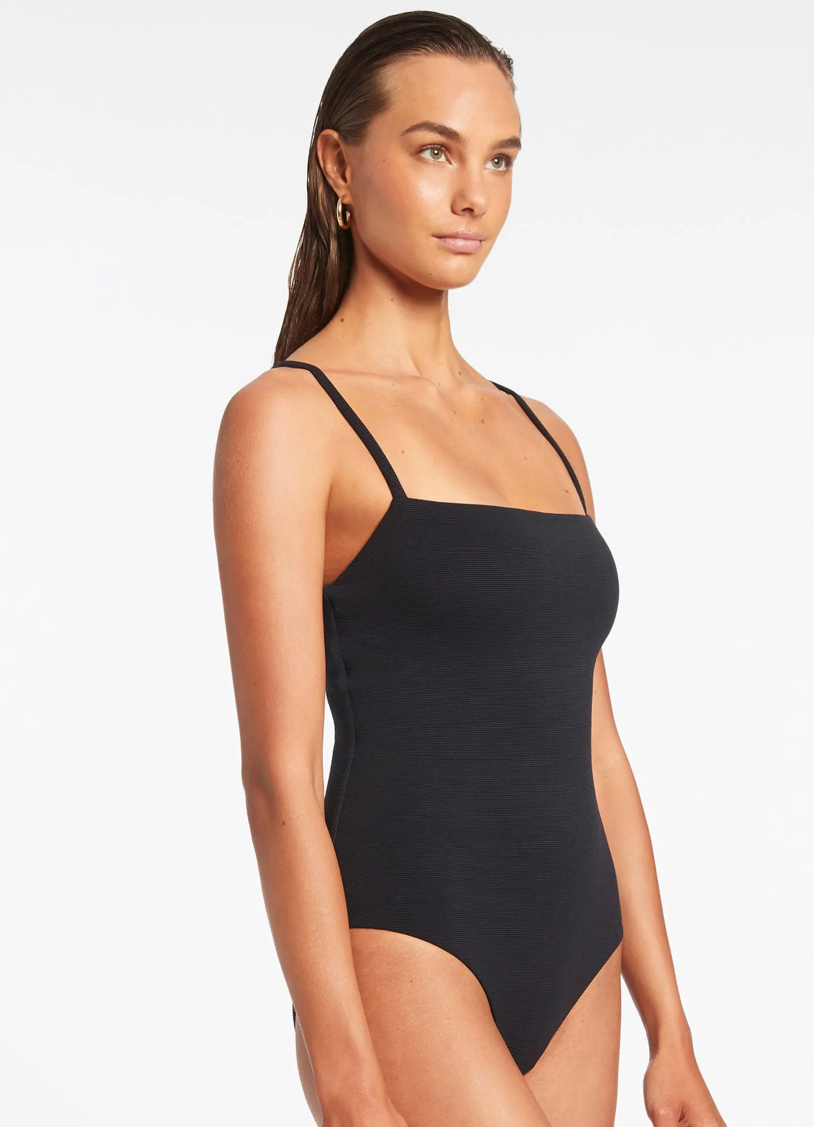 Trendy-Design Isla Rib Minimal Tank One Piece - Black