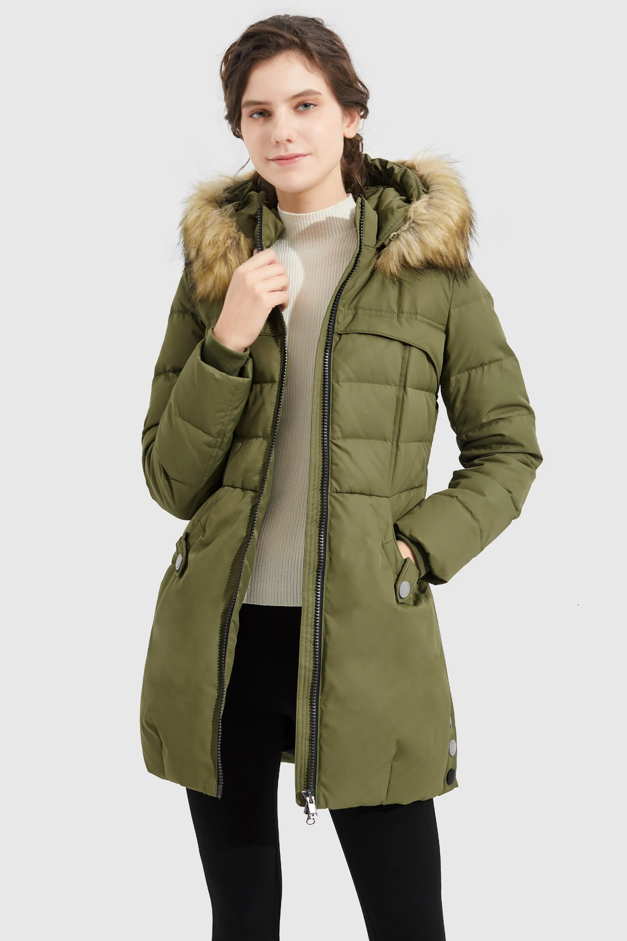 Compact Packability Four Way Stretch Faux Fur Qulited Puffer Down Jacket
