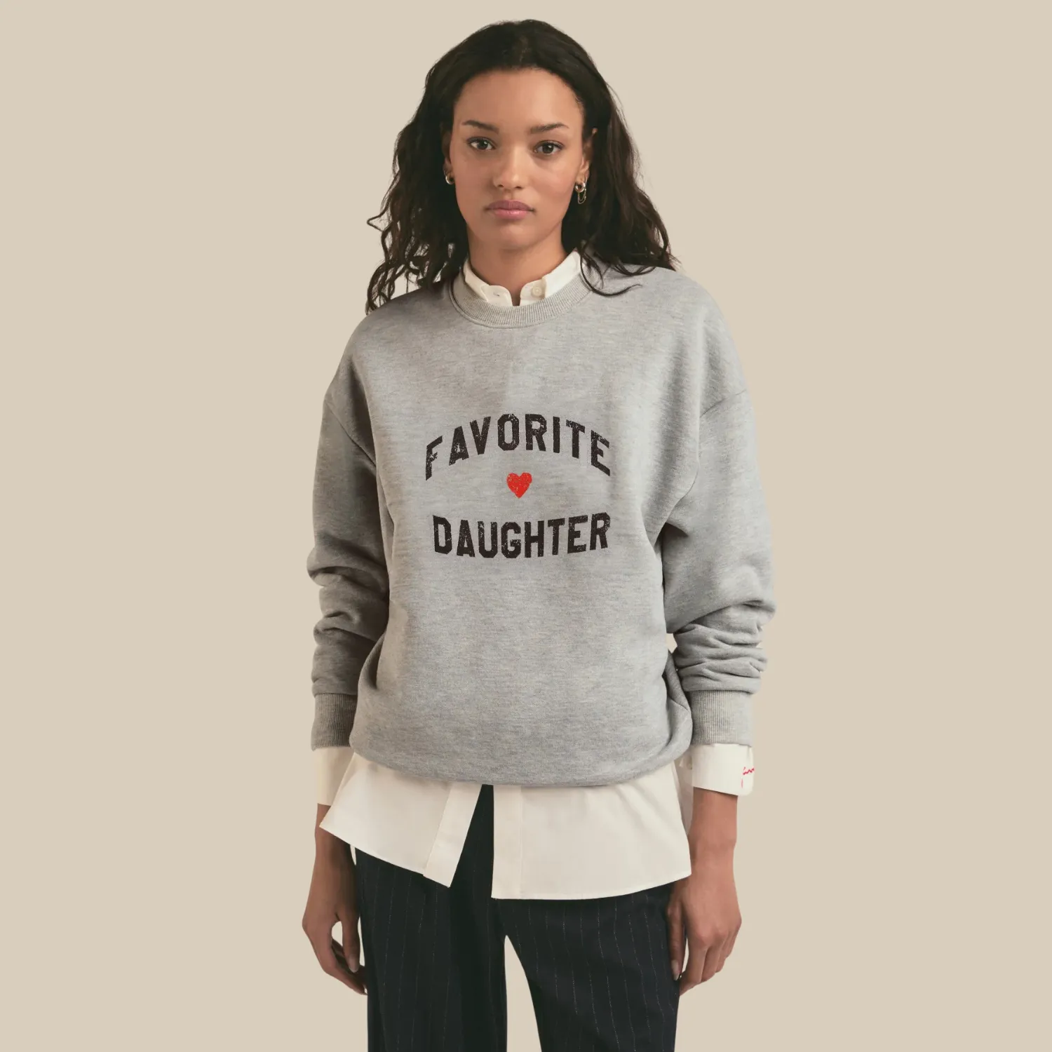 Fashion Trend Favorite Daughter Heart Logo Sweatshirt (Heather Grey)