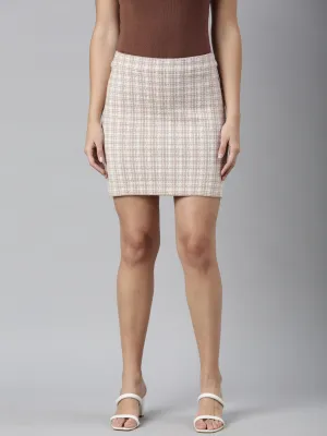 Women's Abstract Beige Pencil Mini Skirt Pure Vibes