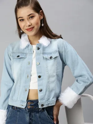Hidden Ventilation Zones Aramid Fiber Reinforcement Women's Blue Solid Denim Jacket Jackets