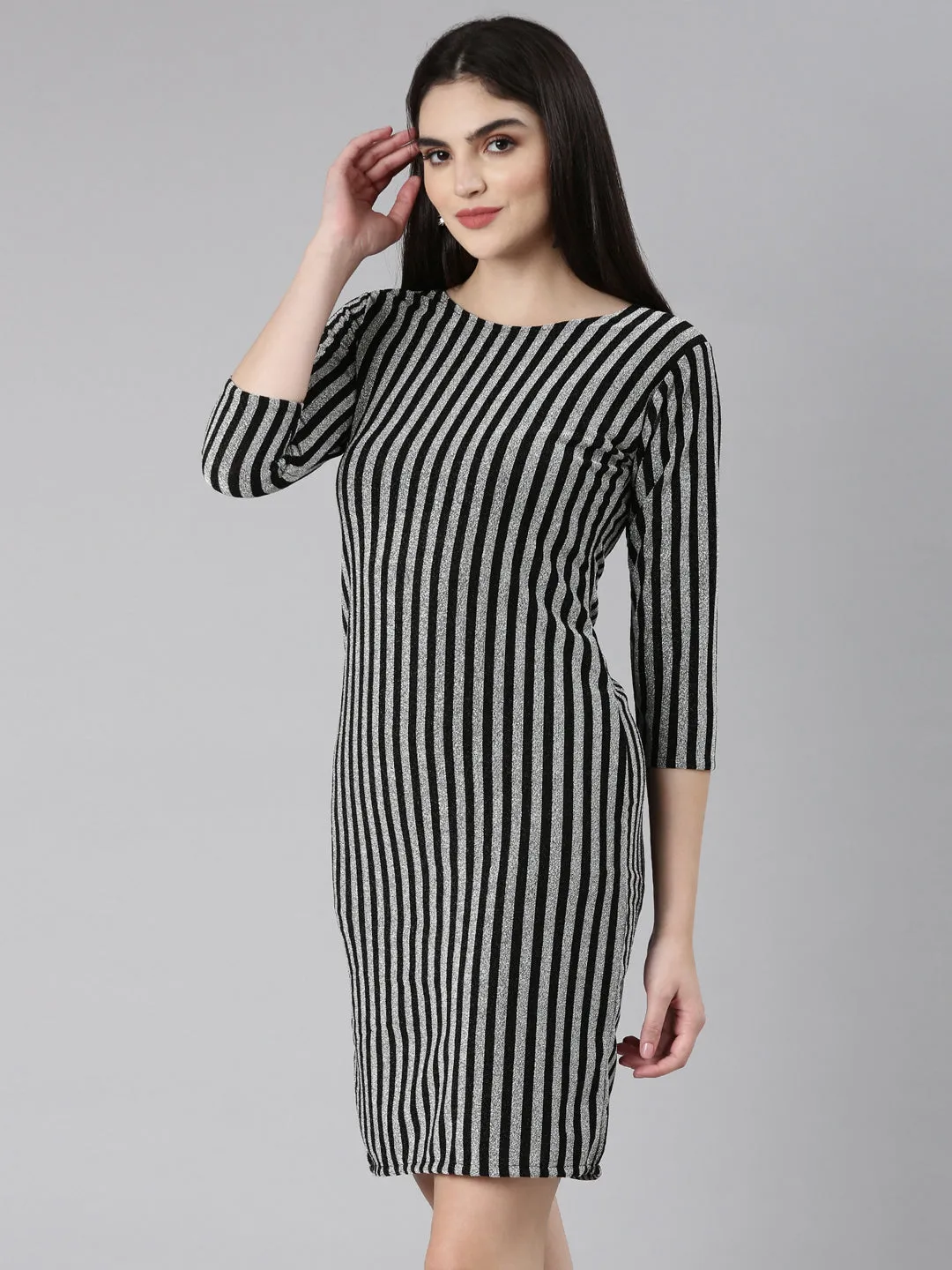 Women's Silver Striped Bodycon Dress Cool Texture Crisp Finish