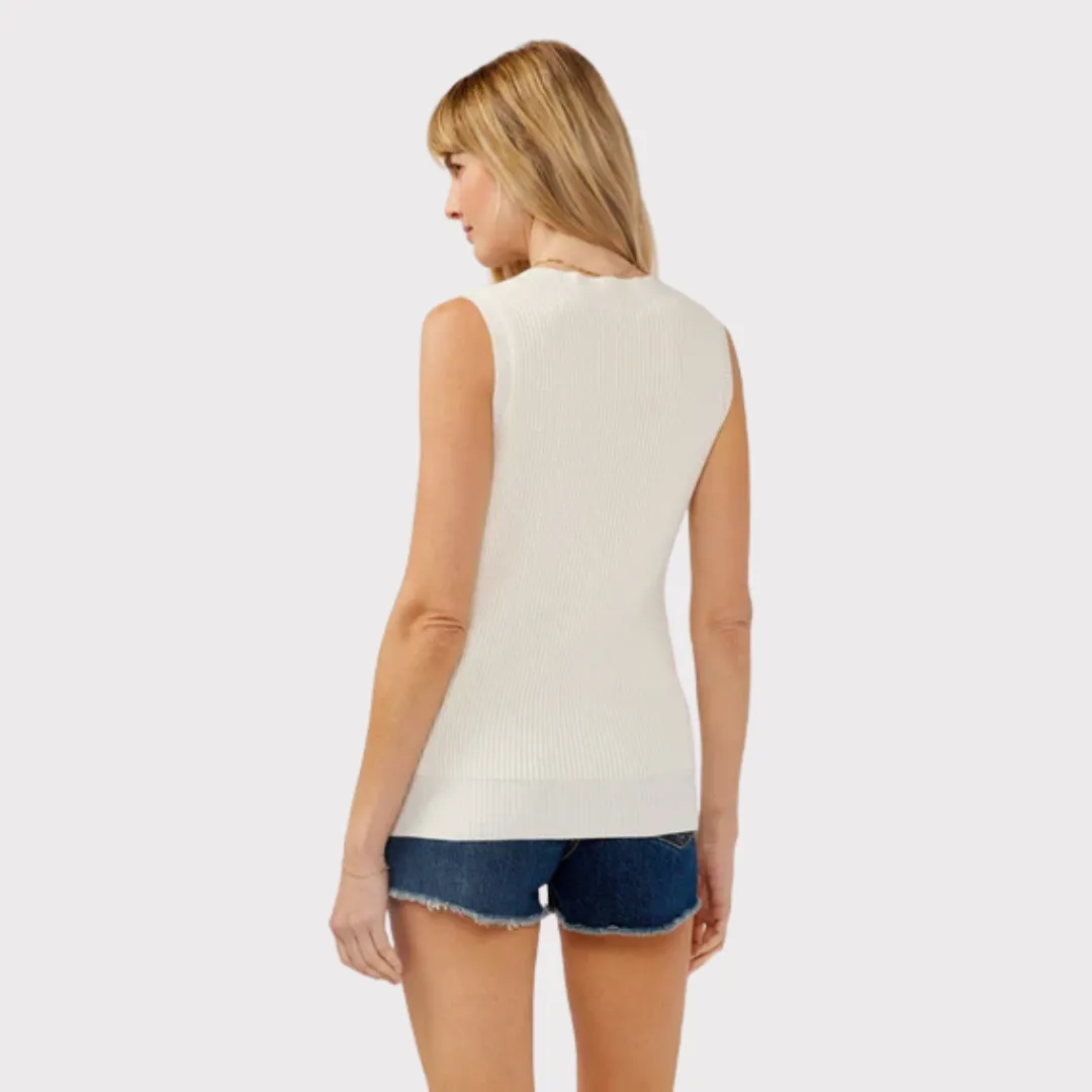 AntiSnag Surface Textured Slub Yarn Jessie Waffle Knit Sweater Tank (Natural)