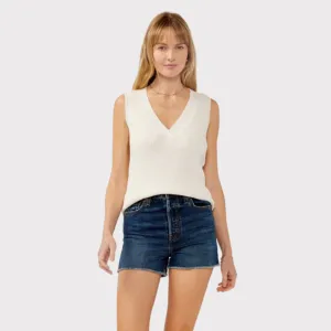 Breathable mesh panel Cozy Weekend Jessie Waffle Knit Sweater Tank (Natural)