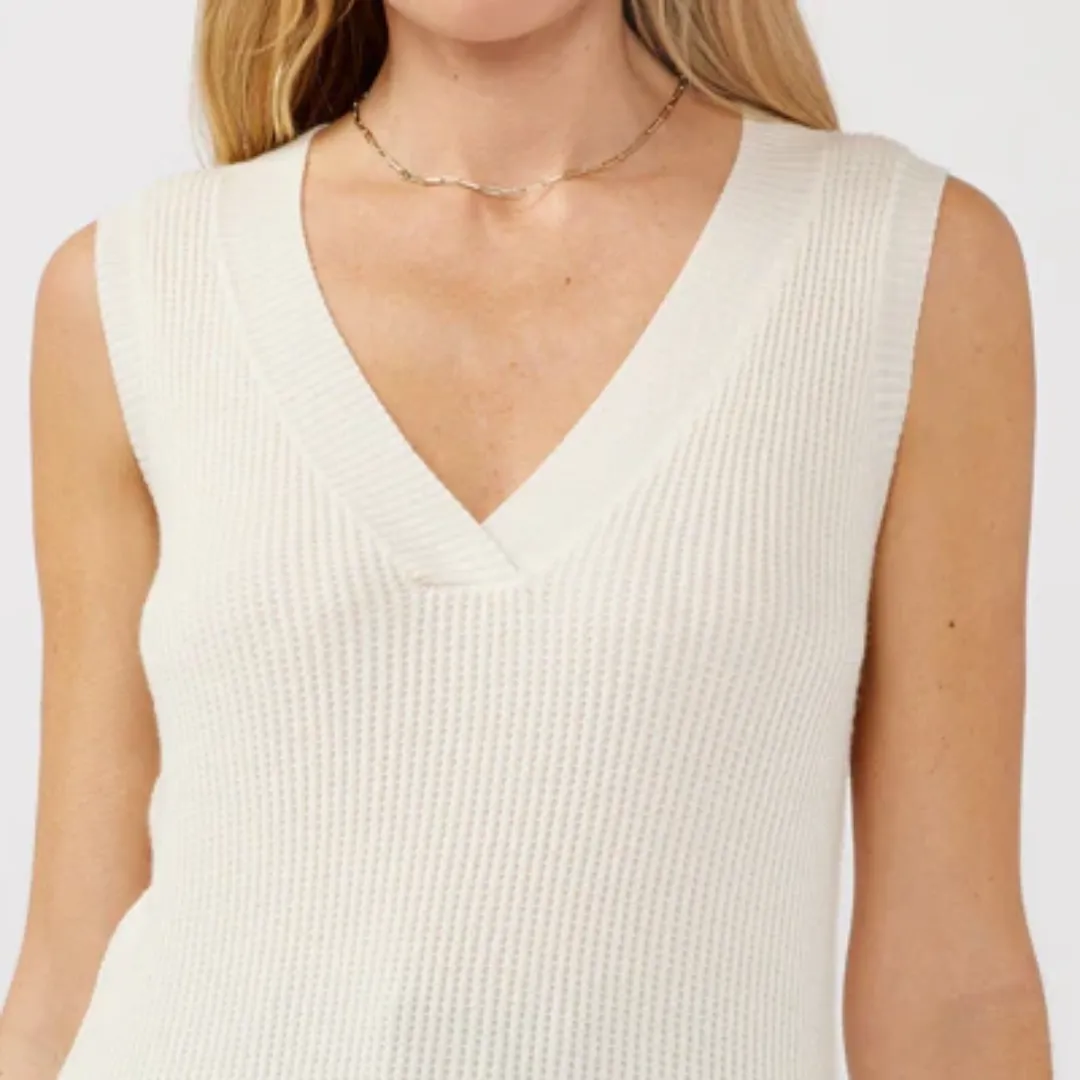 Fresh Casual Wear Jessie Waffle Knit Sweater Tank (Natural)